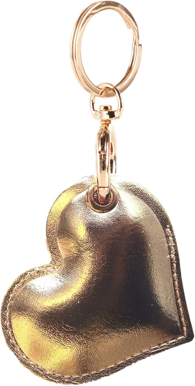 Leather Charm Keychain Holder Case Compatible with AirTag,Cute Protective Heart-Shaped Cover with Luxe Ring Clip,Finder GPS Tracker Case for Wallet Keys,Bag,Pets(Golden)