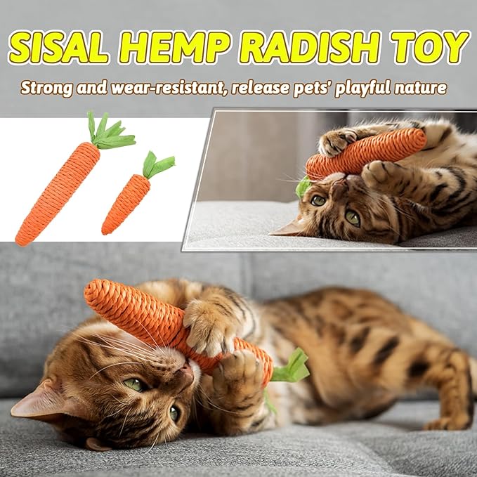 Andiker 2PCS Cat Chew Toys, 1 Small&1 Large Carrot Shapes Cat Rope Toys with Sounding Parcels Interactive Cat Toys for Indoor Cats and Kittens for Biting Chewing Keeping Teeth Clean