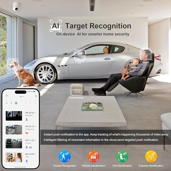 Camera for Home Security,2K Pet Camera with Speaker,Indoor Camera Wireless with Phone App,Auto Tracking/Super Night Vision,Cloud/SD Card Storage,2.4 GHz,White