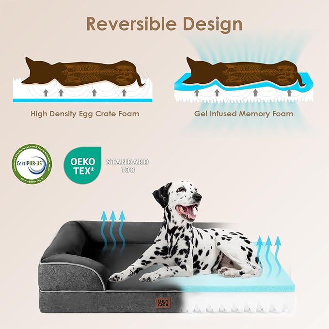 EHEYCIGA Orthopedic Dog Bed for Medium Dogs, Waterproof Memory Foam Medium Pet Beds with Sides, Non-Slip Bottom and Egg-Crate Foam Dog Couch Bed with Washable Removable Cover, Dark Grey