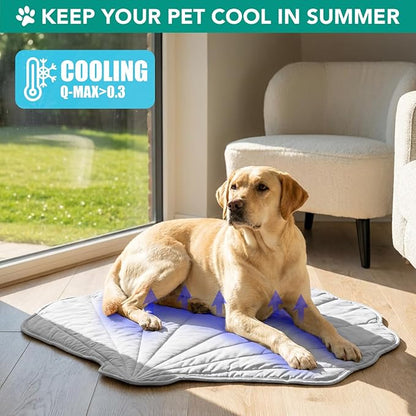 PetAmi Dog Cooling Mat, Sea Shell Shape, Reversible Cooling Nylon Blanket Soft Fleece Pet Pad for Dogs Cats, Summer All Season Use Q-Max>0.3, Large 51x59 in, Light Grey