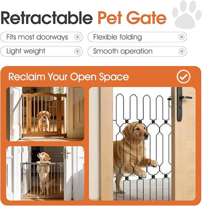 Metal Retractable Dog Gate for Front Door, Adjustable Pet Barrier & Door Blocker, Foldable Gate for Apartments, RVs, Indoor and Outdoor Use