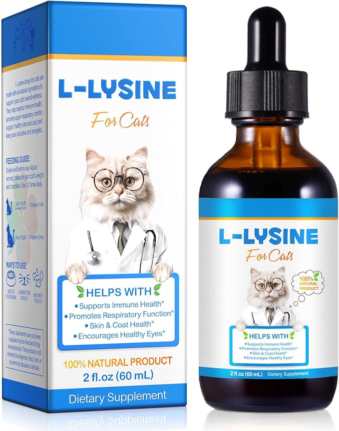 Lysine for Cats Supplement – Immune System & Respiratory Health Support for Cats & Kittens 2floz– Eye Discharge, Sneezing Relief – Tasty Easy-Mix Formula – Daily Cat Lysine for Stronger Immunity