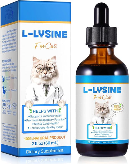 Lysine for Cats Supplement – Immune System & Respiratory Health Support for Cats & Kittens 2floz– Eye Discharge, Sneezing Relief – Tasty Easy-Mix Formula – Daily Cat Lysine for Stronger Immunity