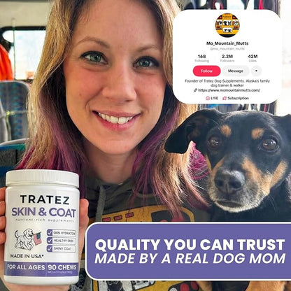 Skin and Coat Supplement for Dogs, 90 Soft Chews with Vitamin E and Essential Fatty Acids (Omega 3, Omega 6 and Omega 9 Fish Oil), Advanced Formula with Anti-inflammatory Properties