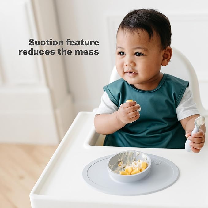 ezpz Tiny Bowl (Sage) - 6 Months+ - 100% Silicone Suction Placemat + Bowl for Infants - Fits All Highchair Trays - Baby-Led Weaning Supplies