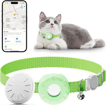 Pet Tracker for Cats, Works with Any Collar, Pet Tracker Compatible with Apple Find My App (Only iOS), No Monthly Fee, Light Green