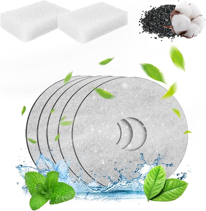 PAPIFEED 5 Pack Replacement Filters & 2 Pack Replacement Pre-Filter Sponges for 84oz/2.5L Induction Cat Water Fountain Automatic Pet Dispenser