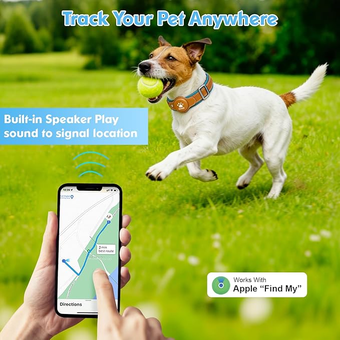 GPS Tracker for Dogs, 2 in 1 Smart Pet Collar (Only iOS), No Monthly Fee Waterproof Dog Collar with Real-time Tracking, Anti-Lost, 365-Day Long Battery GPS Tracker for All Sized Dogs(Locator Included)