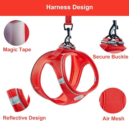 Hipubby Dog Harness and Leash Set, No Pull Soft Mesh Puppy Harness for Small Medium Dogs, Cats - Step in Reflective Breathable Lightweight Vest Harness for Walking, Training - Red, L