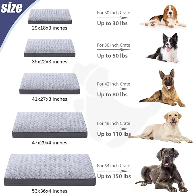 Waterproof Jumbo Dog Crate Bed for Extra Large Dogs - Rose Velvet Soft Fluffy Washable With Removable Cover & Anti-Slip Bottom, 53 x 36 Inch, Light Gray