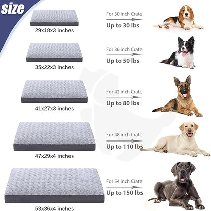 KSIIA Dog Crate Bed Waterproof for Large Dogs - Rose Velvet Soft Fluffy Washable with Removable Cover & Anti-Slip Bottom, 41 x 27 Inch, Light Gray