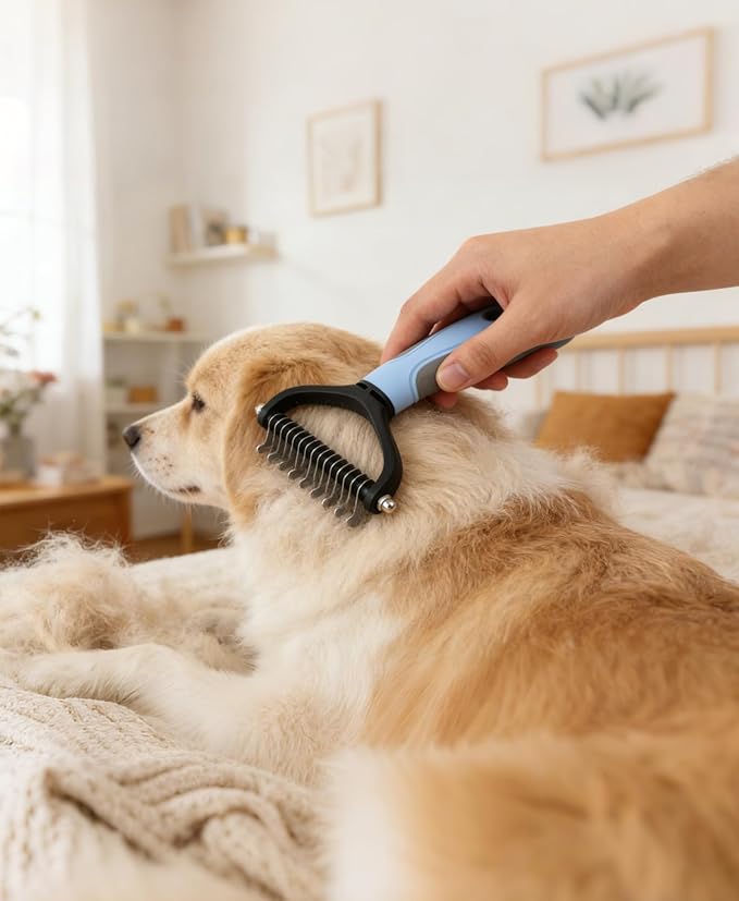 Premium Pet Grooming Kit for Cats & Dogs - Includes 2 Knotting Combs, 1 Shedding Comb & 1 Double-Sided Comb, Detangling & Deshedding Cat Grooming Kit