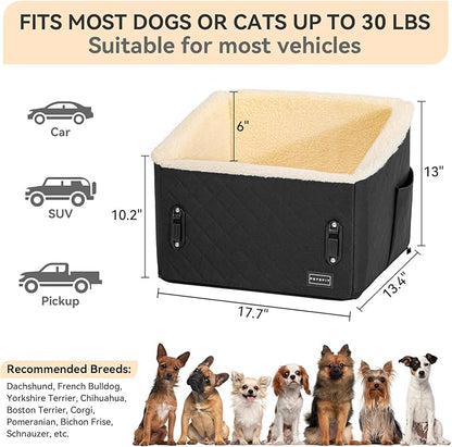 PETSFIT Dog Car Seats for Small Dogs, Soft Foam Dog Booster Seat with Patented Safety Buckles, Storage Pockets and Detachable Clip-On Safety Leash, Dog Car Seat for Medium Dogs 30 LBS (Black)