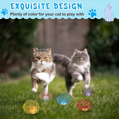 Jecery 5 Pcs Cat Spring Balls Toys Stretchable Rolling Balls Colorful Playful Coils Interactive Action Toy Caged Rats for Kitten Pet Supplies (Bell,Multicolor)