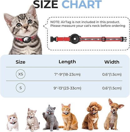 Breakaway AirTag Cat Collar, Reflective Cat Tracker Collar with Air Tag Holder and Bell, Safety Elastic Band Cat GPS Collars for Girl Boy Cats, Kittens and Puppies (Red, 8-13'')