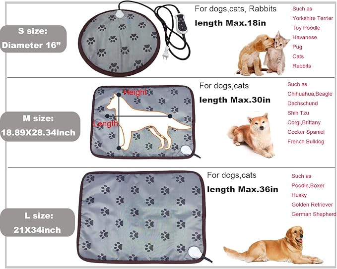 Pet Heating pad 34"x21" Large Dog cat Heating pad Heated ped beds Dogs House Heater Electric Warming pad for Puppies with Timer,Chew Resistant Cord,Easy Clean,Waterproof