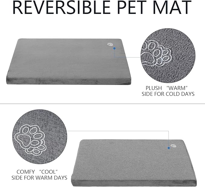 EMPSIGN Stylish Dog Bed Mat Dog Crate Pad Mattress Reversible (Cool & Warm), Water Proof Linings, Removable Machine Washable Cover, Firm Support Small to XX Large Dogs, Grey,XL(41''''*28''''*3'''')