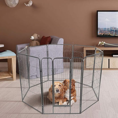 Giantex 48 inch Dog Fence with Door, 16/8 Panels Dog Playpen for Outside Large Dogs, Portable Pet Playpen Fencing Enclosures, Heavy Duty Metal Camping Fences for The Yard (8 Panels, 48 inch)