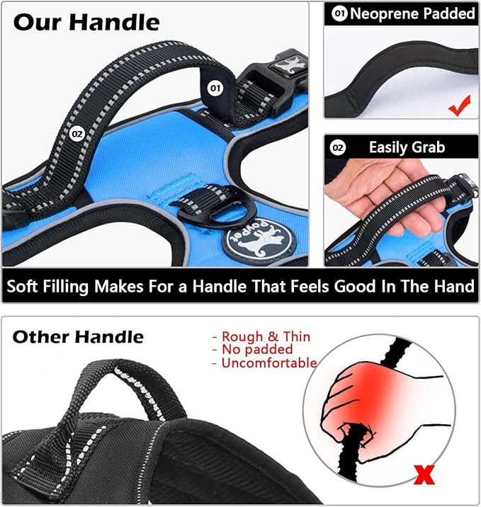 PoyPet Dog Harness and Leash Combo, Escape Proof No Pull Vest Harness, with 5 Feet Leash, Reflective Adjustable Soft Padded Pet Harness with Handle for Small to Large Dogs(Blue,L)