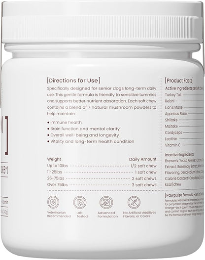 Pawpulse Formula Turkey Tail Mushroom for Dogs - Lipoma, Lumps & Bumps Defense - 7-in-1 Functional Immune Support with Reishi & Lion's Mane - Brain, Vitality, Gut Health & Longevity - 80 Soft Chews