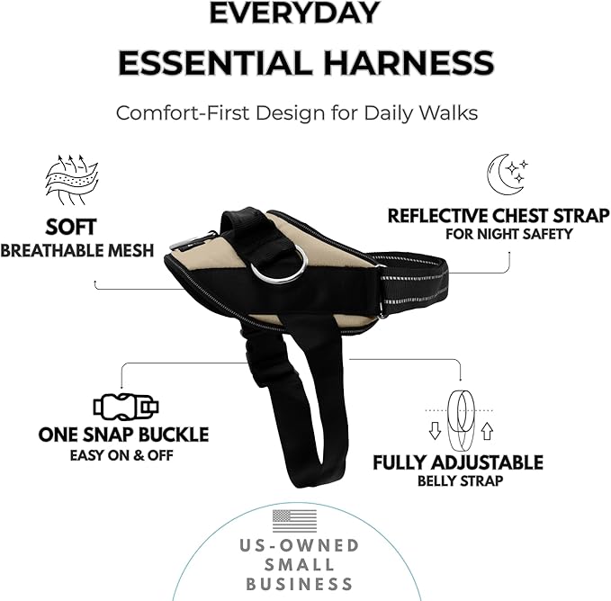 ShawnCo Essential Dog Harness, No-Pull Pet Vest with 3 Leash Clips, No Choke, Reflective, Adjustable and Padded, for Easy Walking and Training for Small, Medium and Large Dogs (Driftwood, M)