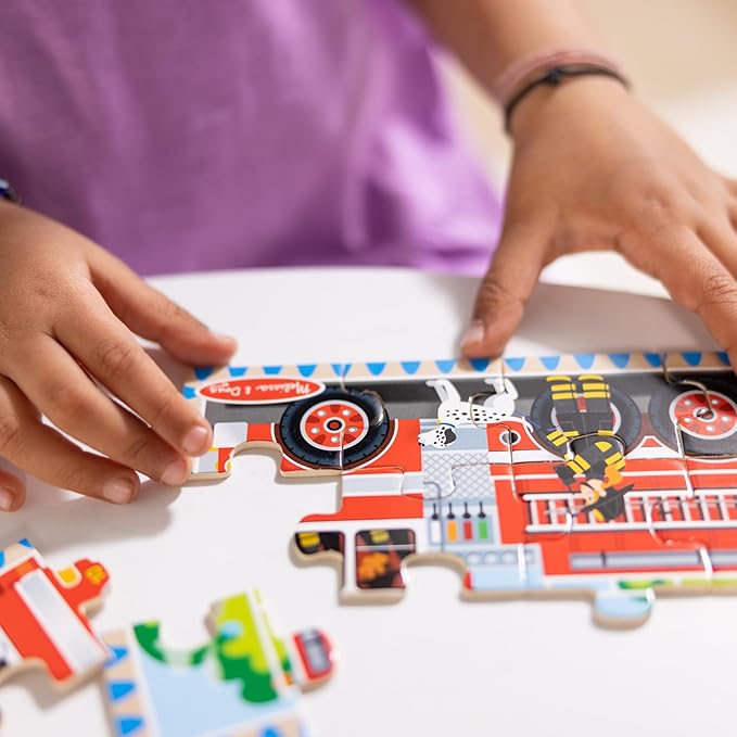 Melissa & Doug 4‑in‑1 Wooden Vehicle Jigsaw Puzzle Set, 48 Pieces with Storage Box, Toddler Puzzle Toy for Kids Ages 3+- FSC Certified