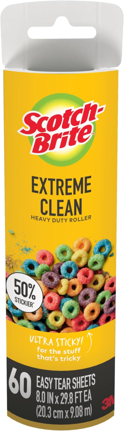 Scotch-Brite Extreme Clean Large Surface Lint Roller Refills, 8 in x 29.8 ft, 50% Stickier, 60 Easy Tear Sheets Each, 2 Pack (120 Sheets Total)