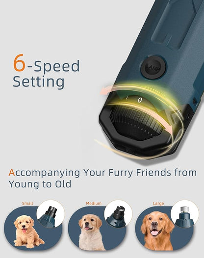 6-Speed Dog Nail Grinder& 5 Grinding Heads Super Quiet (45 db)Pet Nail grinder with 2 LED Lights 12000RPM & 3 Grinding Ports with Dust Cap Dog Nail Trimmer for Large Medium Small Dogs