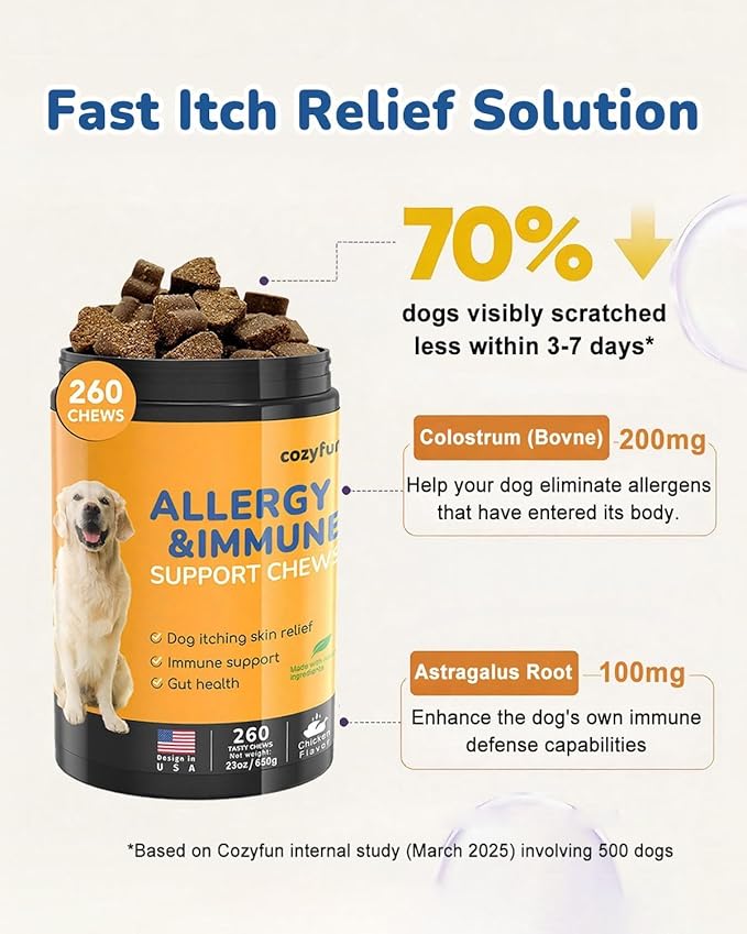 Dog Allergy Chews 260Ct - 23oz Dog Supplements for Itchy Skin and Paw Licking, USA Lab Formula with Probiotics, Dogs are Human Multivitamin Itch Relief, Boost Immune System