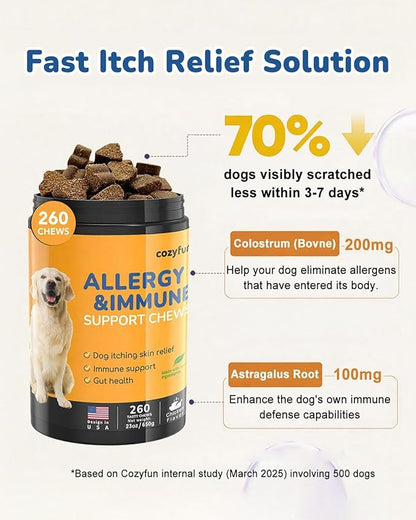 Dog Allergy Chews 260Ct - 23oz Dog Supplements for Itchy Skin and Paw Licking, USA Lab Formula with Probiotics, Dogs are Human Multivitamin Itch Relief, Boost Immune System