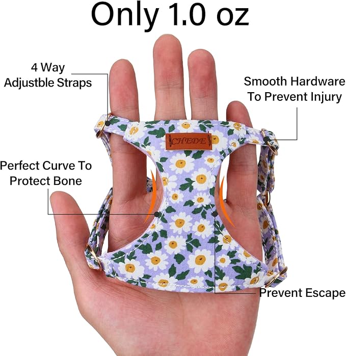 CHEDE No Pull Floral Pattern Dog Harness- Lightweight and Soft Harness, Adjustable Small Dog Harness and Leash Set, with Dog Leash, Suitable for Puppy Small and Medium-Sized Dog