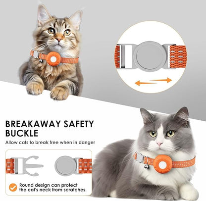 Cat GPS Tracker, Waterproof Pet GPS Tracker for Cats, Cat Tracker Collar with Safety Elastic Buckle, Compatible with Apple Find My App (Only iOS), No Monthly Fee, Orange