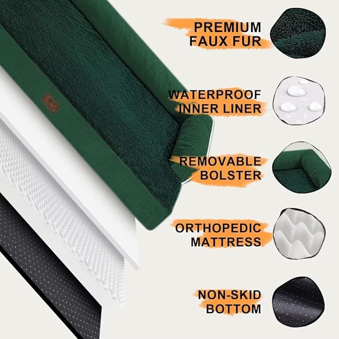 Large Dog Bed Orthopedic Washable: Beds Bolster - XL XLarge Big Dogs - Memory Foam - Ultra-Soft XXL Dog Crate Beds- Waterproof with Removable Cover