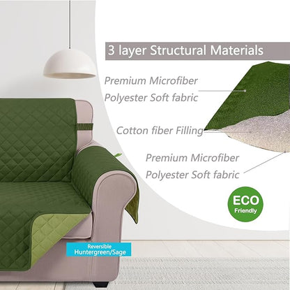 U-NICE HOME Reversible Sofa Cover Couch Cover for Dogs with Elastic Straps Water Resistant Furniture Protector for Pets Couch Cover for 3 Cushion Couch (Sofa, Huntergreen/Sage)