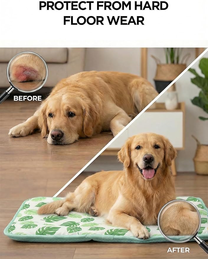 Dog Cooling Mat for Dogs & Cats, Soft Breathable Cooling Pad for Dog Bed, 43"x32" Self Cooling Crate Mat for Dogs, No Gel Washable Non-Slip Pet Cooling Mat Indoor Outdoor, Leaf