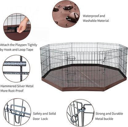NEZUC Foldable Metal Dog Exercise Playpen Gate Fence Dog Crate 8 Panels 24 Inch Height Puppy Kennels with Top Cover/Bottom Pad for Animals Outdoor Indoor (Playpen+Bottom Pad, Brown, 24" H)