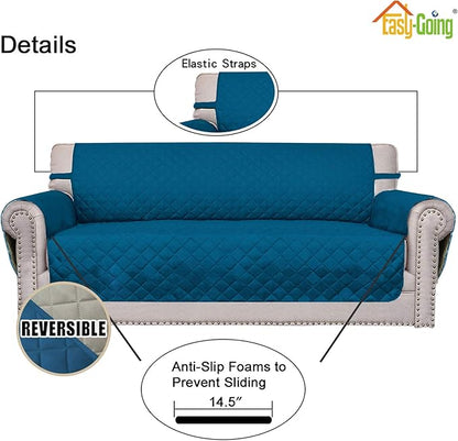 Easy-Going Sofa Slipcover Reversible Loveseat Sofa Cover Couch Cover for 2 Cushion Couch Furniture Protector with Elastic Straps for Pets Kids Dog Cat (Oversized Loveseat, PeacockBlue/Beige)