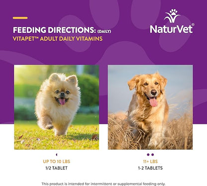 NaturVet VitaPet Adult Daily Vitamins for Dogs With Breath Aid – Includes Full Spectrum of Vitamins, Minerals, Omega-6 Fatty Acids, Parsley – Designed for Dogs Over 1 Year – 60 Ct.