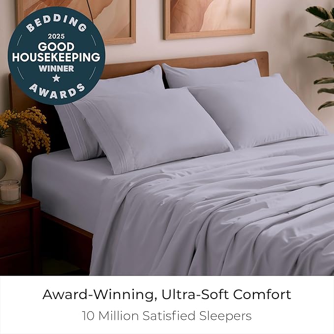 Mellanni California King Sheet Set - 6-Piece Iconic Collection Bedding, (Including 4 Pillowcases), 21-Inch Extra Deep Pocket, Easy Care, Ultra Soft, Cooling Sheets, Brushed Microfiber - Lavender