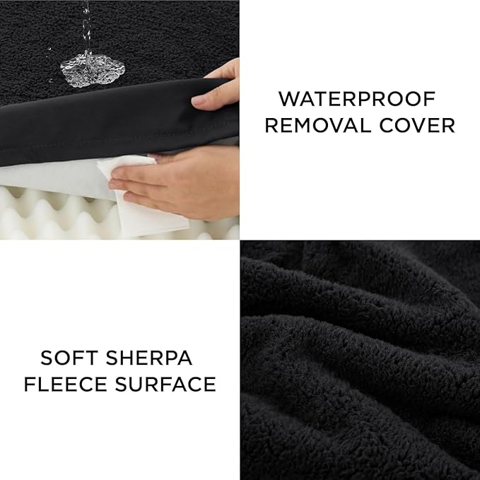 LE SURE Washable Dog Bed Cover Replacement - Medium Size Plush Fleece Cover for Orthopedic Egg Crate Foam Pet Mat 30x20x3 Inches, Black