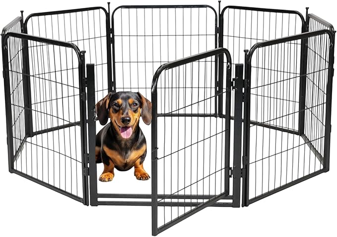 Dog Playpen - 24 inch, 8 Panel Portable Black Metal Pet Play Pen for Small Dogs and Puppies - Indoor/Outdoor Kennel Cage | Anti-Rust Tool Free Setup for Home, Yard, RV, or Camping