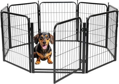 Dog Playpen - 24 inch, 8 Panel Portable Black Metal Pet Play Pen for Small Dogs and Puppies - Indoor/Outdoor Kennel Cage | Anti-Rust Tool Free Setup for Home, Yard, RV, or Camping