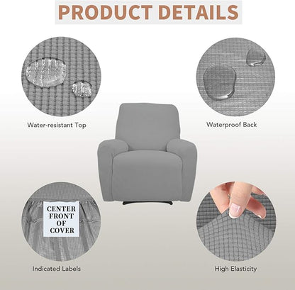 Easy-Going 100% Waterproof Recliner Cover, Dual Waterproof Couch Cover for Recliner, 1- Piece Jacquard Sofa Cover, Leakproof Sofa Slipcover for Kids, Pets, Dog and Cat (Recliner, Light Gray) 1 Seat