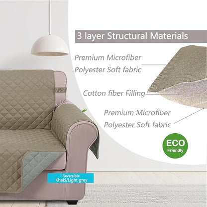U-NICE HOME Loveseat Sofa Cover Reversible Couch Covers for 2 Cushion Couch for Dogs Furniture Protector Cover with Elastic Straps Water Resistant(Loveseat Small, Khaki/Light Grey)