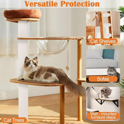 Cat Scratch Furniture Protector - 158" x 13.8" Trimmable Self-Adhesive Cats Claws Scratch Pads, DIY Cat Climbing Couch Protector for Scratch Post Cat Tree Replacement Indoor (Cream White)