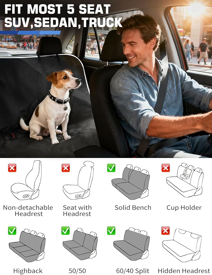 1160g Heavy Duty Towel Car Seat Cover, Sweatproof Absorbent Microfiber Rear Seat Protector for Gym Beach Athletes, Universal Fit Waterproof Back Seat Mat for Sedans SUV Minivans, Black