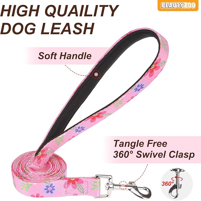 BEAUTYZOO No Pull Dog Harness and Leash Set with 2 Metal Leash Clips - Overhead-Free 3 Snap Buckles Design, Adjustable No-Choke Soft Padded Reflective Oxford Pet Vest for Small Medium Large Dogs, M