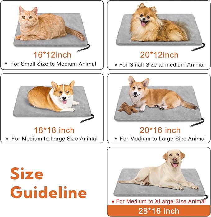 Heating Pad for Cats and Dogs Outdoor,Indoor Warming Cat Heating Pad, Waterproof，Chew Resistant Cord (Grey, 28 X 16)