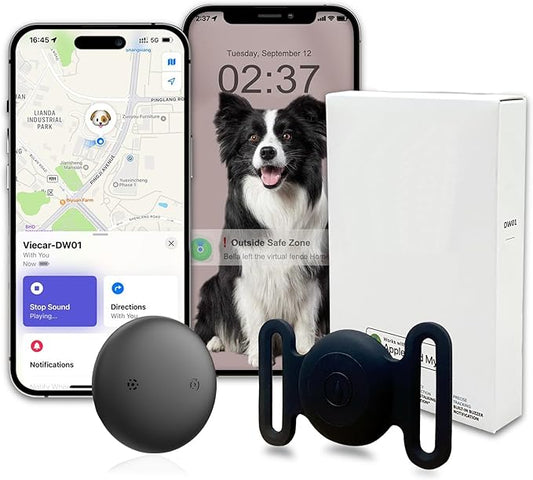 GPS Tracker for Dogs, Mini GPS Cat Tracker, IPX8 Waterproof GPS Trackers for Cats with Holder, No Monthly Fee, Work with Apple Find My(iOS Only), Smart Trackers for Dogs-Black-2
